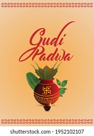 Gudi padwa creative realistic greeting card or poster