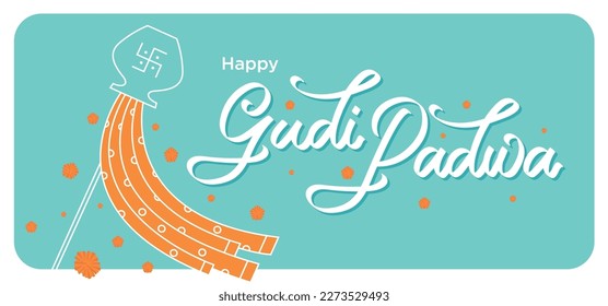 "Gudi Padwa" Happy Gudi Padwa wishes in Calligraphy. "Gudi Padwa" is festival celebrated in Maharashtra India. English Calligraphy. Gudi Padwa greetings