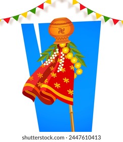 Gudi Padwa ( Lunar New Year ) celebration of Marathi India abstract vector illustration design