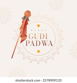 Gudi Padwa, the religious festival of South India. Ugadi design elements with Happy Gudi Padwa typography	
