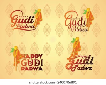 Gudi padwa vector image. Logo for Happy Gudi Padwa Celebration (Lunar New Year) Celebration Of India With Message In English typography.