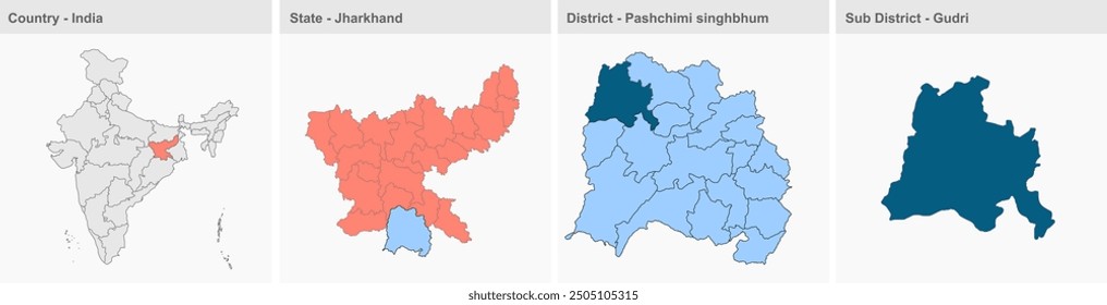 Gudri map, Pashchimi Singhbhum District, Jharkhand state, Republic of India, Government of Jharkhand, Indian territory, Eastern India, politics, village, tourism