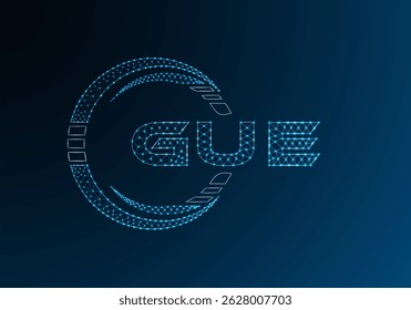 Diseño de Vector de logotipo de letra polivinílica baja GUE. Diseño de logotipo de poliéster inferior GUE. Logotipo de poliéster bajo.