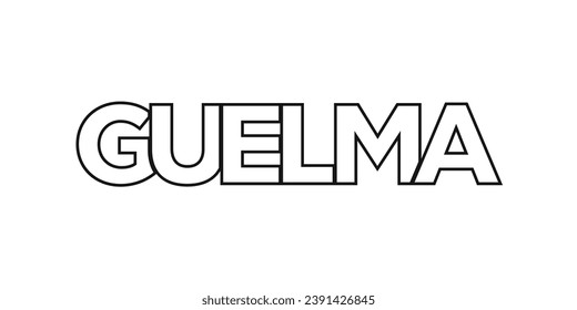 Guelma in the Algeria emblem for print and web. Design features geometric style, vector illustration with bold typography in modern font. Graphic slogan lettering isolated on white background.