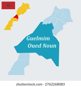 Guelmim-Oued Noun Morocco Map - Gateway to the Desert, Guelmim Capital and Southern Region Vector Outline.