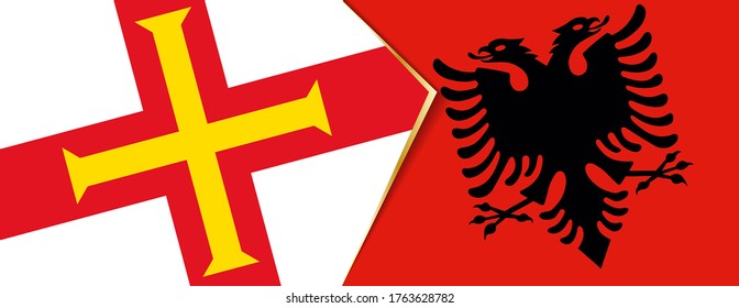 Guernsey and Albania flags, two vector flags symbol of relationship or confrontation.