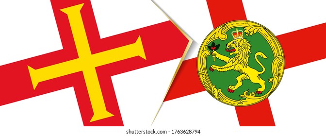 Banderas Guernsey y Alderney, dos banderas vectoriales símbolo de relación o confrontación.