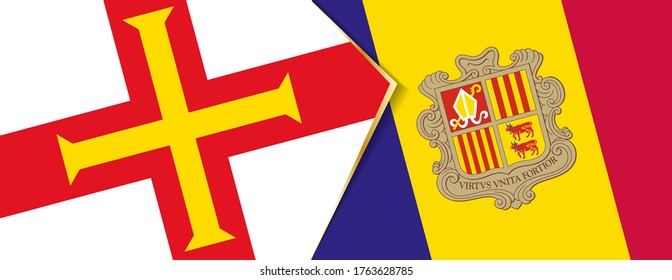 Guernsey and Andorra flags, two vector flags symbol of relationship or confrontation.