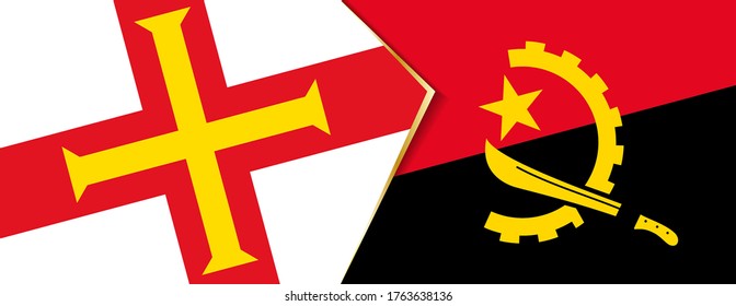 Guernsey and Angola flags, two vector flags symbol of relationship or confrontation.