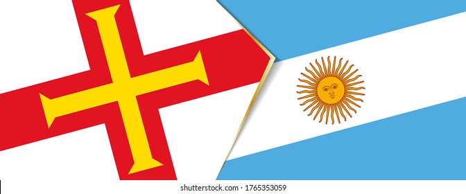 Guernsey and Argentina flags, two vector flags symbol of relationship or confrontation.