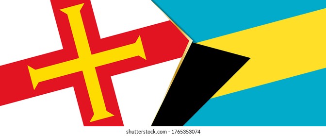 Guernsey and The Bahamas flags, two vector flags symbol of relationship or confrontation.