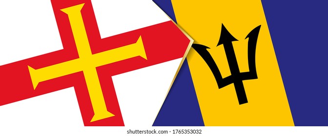 Guernsey and Barbados flags, two vector flags symbol of relationship or confrontation.