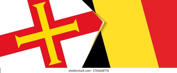 Guernsey and Belgium flags, two vector flags symbol of relationship or confrontation.