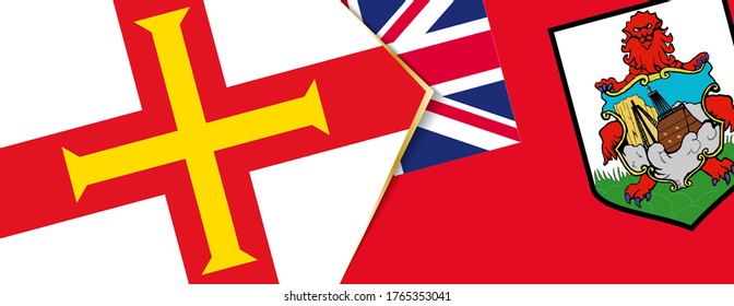 Guernsey and Bermuda flags, two vector flags symbol of relationship or confrontation.