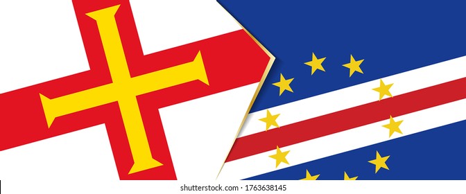 Guernsey and Cape Verde flags, two vector flags symbol of relationship or confrontation.