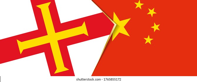 Guernsey and China flags, two vector flags symbol of relationship or confrontation.