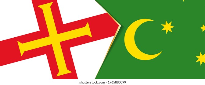 Guernsey and Cocos Islands flags, two vector flags symbol of relationship or confrontation.