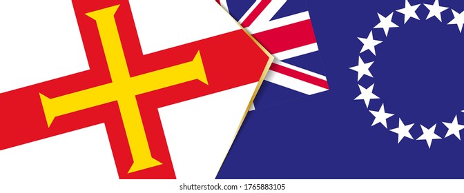 Guernsey and Cook Islands flags, two vector flags symbol of relationship or confrontation.