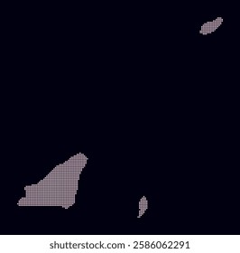 Guernsey dotted map. Digital style map of the country on dark background. Guernsey shape with square dots. Colored dots style. Small size squares. Vibrant vector illustration.