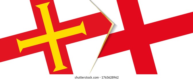 Guernsey and England flags, two vector flags symbol of relationship or confrontation.