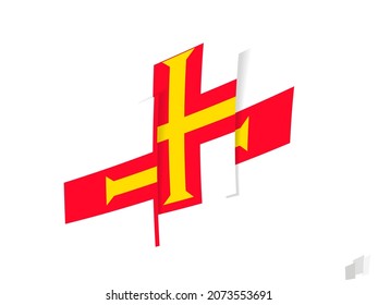 Guernsey-Flagge in abstraktem ripptem Design. Modernes Design der Flagge von Guernsey. Vektorsymbol.