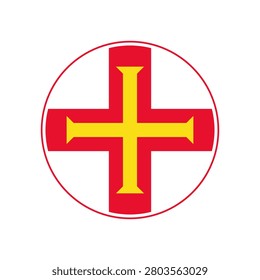 Guernsey flag icon. Circular emblem of Guernsey flag with the ring-shaped edge.