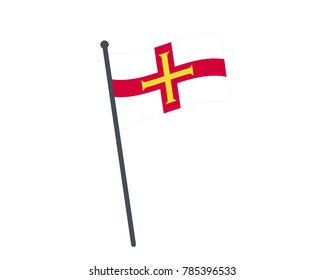 guernsey flag. The national flag of guernsey on a pole. The waving flag. The sign and symbol of the country. Realistic vector on white.