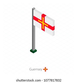 Guernsey Flag on Flagpole in Isometric dimension. Isometric blue background. Vector illustration.