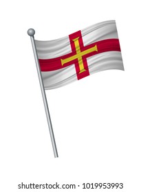 guernsey flag on the flagpole. Official colors and proportion correctly. waving of guernsey flag on flagpole, vector illustration isolate on white background.