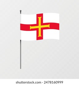 Guernsey flag on flagpole. Vector illustration.