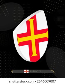 Guernsey Flag Shield icon in 3D on Dark Modern Abstract Rugby Background. Perfect for sports events, heritage themes, national celebrations, and patriotic designs.