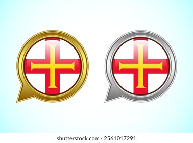 Guernsey flag speech bubble. Speaking flag icon in gold and silver color