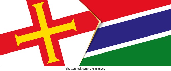 Guernsey and Gambia flags, two vector flags symbol of relationship or confrontation.