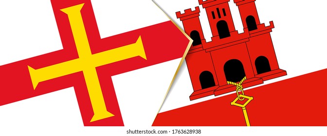 Guernsey and Gibraltar flags, two vector flags symbol of relationship or confrontation.