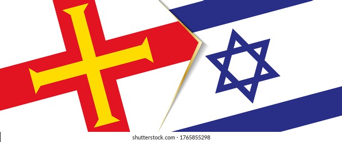Banderas de Guernsey e Israel, dos banderas vectoriales símbolo de relación o confrontación.