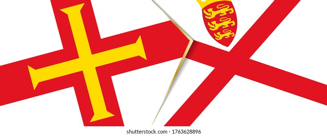 Guernsey and Jersey flags, two vector flags symbol of relationship or confrontation.