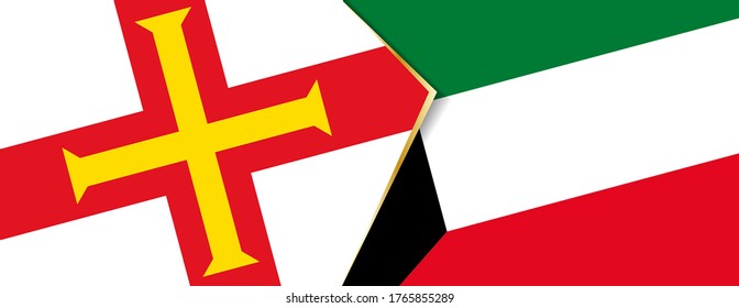 Guernsey and Kuwait flags, two vector flags symbol of relationship or confrontation.