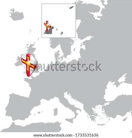 Guernsey Location Map on map Europe. 3d Guernsey flag map marker location pin. High quality map Guernsey for your web site design, app, UI. Stock vector.  EPS10.