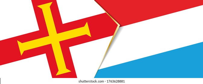 Guernsey and Luxembourg flags, two vector flags symbol of relationship or confrontation.