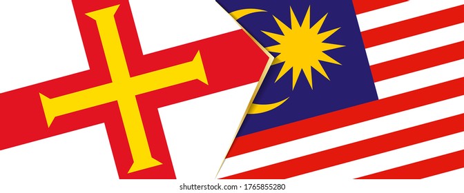 Banderas de Guernsey y Malasia, dos banderas vectoriales símbolo de relación o confrontación.