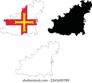 Guernsey Map icon. Guernsey Clipart. Guernsey Flag Map Svg. Outline. flat style.