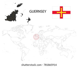 Guernsey map on a world map with flag on white background,Map and National flag of Guernsey,Vector Illustration Flag and Map of Guernsey for continue.