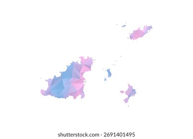 Guernsey Map - Polygon Style Vector Illustration in Pastel Blue and Pink Gradient, Low Poly Geometric Design, Isolated on White Background for Infographics and Education.