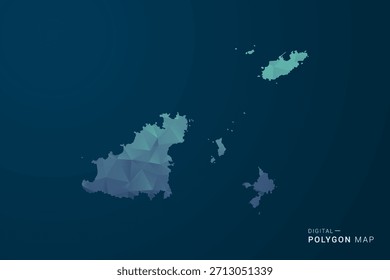 Mapa de Guernsey - Ilustración vectorial de estilo polígono con degradado azul azulado, diseño geométrico de bajo contenido de polietileno, inspirado en la Tecnología digital y silueta limpia sobre fondo oscuro.