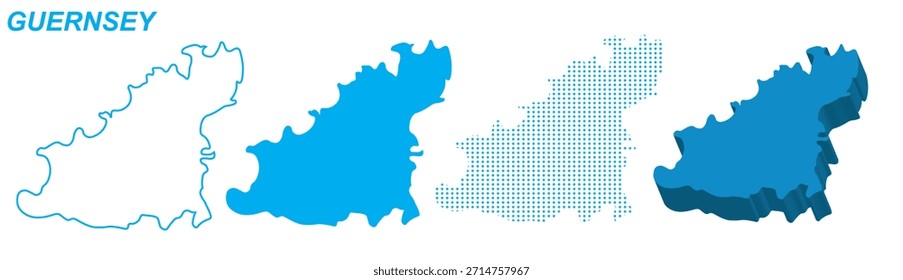 Guernsey Map Vektor Set, Europa Outline Silhouette gepunktete 3D Solid Shapes, Guernsey Island Infographic Template, Editable EPS Guernsey Geography
