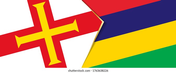 Guernsey and Mauritius flags, two vector flags symbol of relationship or confrontation.