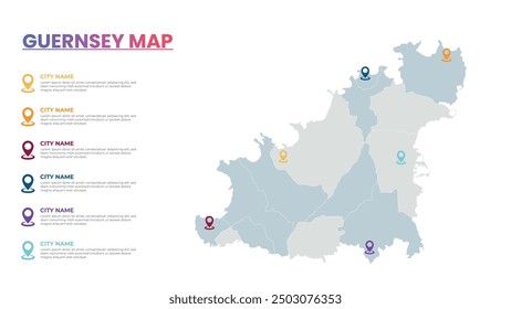 Guernsey Modern Map Infographic Template, Detaillierte Infografik Karte von Guernsey Beliebte Stadt