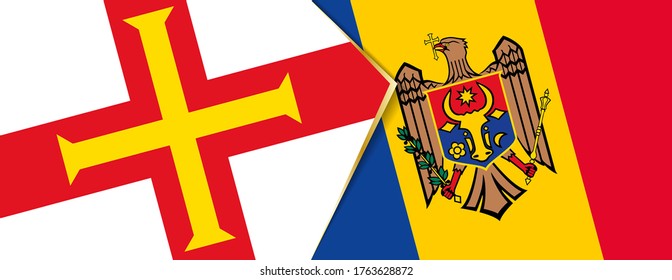Guernsey and Moldova flags, two vector flags symbol of relationship or confrontation.