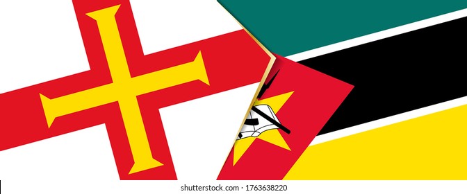 Banderas de Guernsey y Mozambique, dos banderas vectoriales símbolo de relación o enfrentamiento.