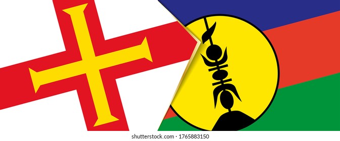 Guernsey and New Caledonia flags, two vector flags symbol of relationship or confrontation.